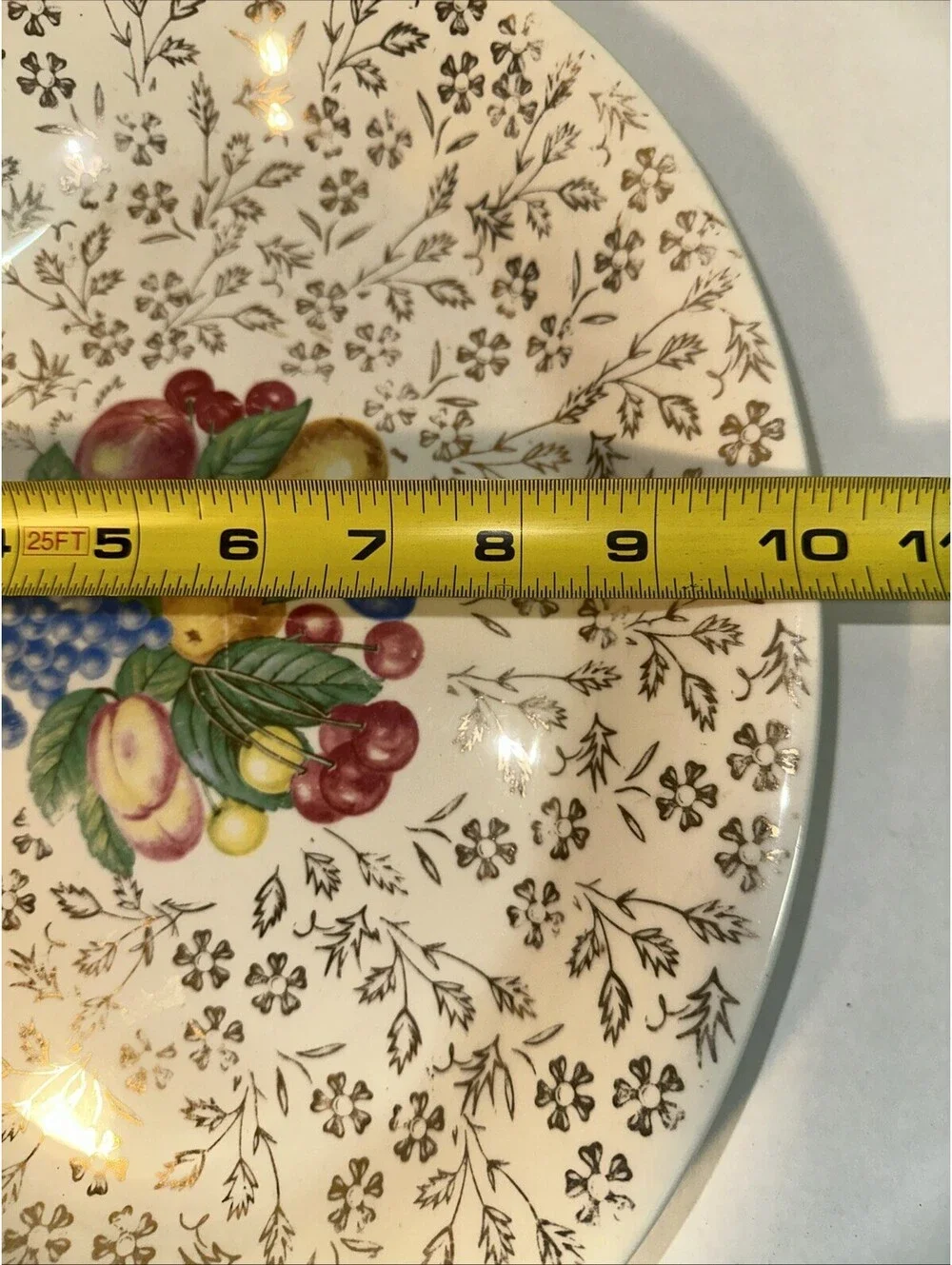 Warranted 22 Karat Gold Floral Oval Serving Platter Scalloped Edge Made in USA